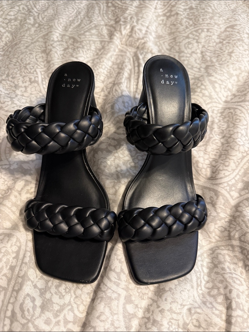 a new day Black Braided Double-Strap Slide Mules
